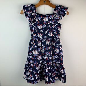 Janie and Jack Girl’s Floral Flutter Sleeve Merchant Marine Floral Dress Size 8